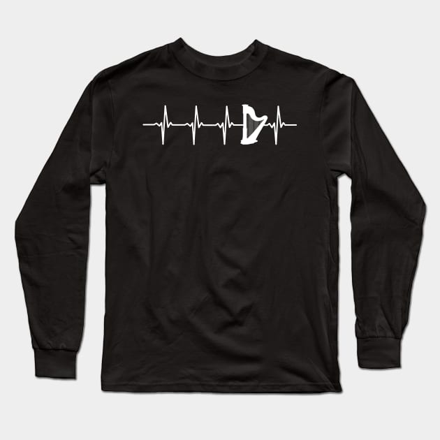 Harp Heartbeat Gift For Harpists Long Sleeve T-Shirt by OceanRadar